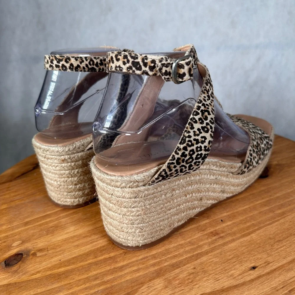 Lucky Brand Valki Wedge Sandals Womens 7M Leopard Print Good Espadrille